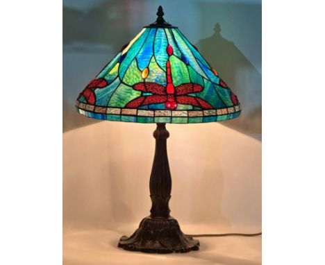 A large Tiffany style table lamp. 41x64cm
