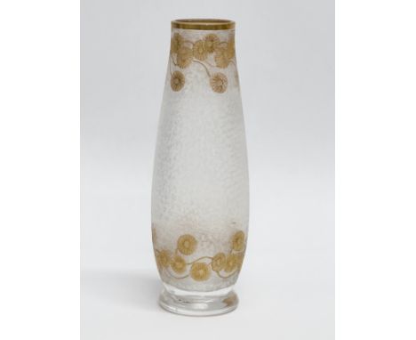 A Late 19th/Early 20th Century French gilt enamel vase, with engraved frosted motif. Legras/Saint Louis. Circa 1900. 15.5cm