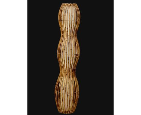 A large Mid Century bamboo floor lamp. 175cm