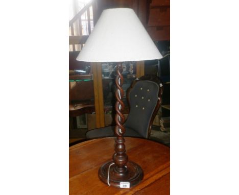 Tall vintage carved oak lamp base with pierced barleytwist column