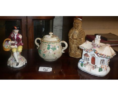 Staffordshire cottage pastille burner and three other items