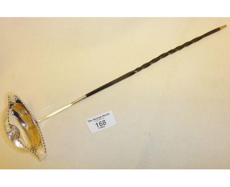 Georgian silver toddy or punch ladle with central set 1705 Queen Anne coin and twisted baleen handle, c. 36cm long