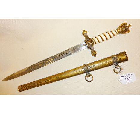 German Kriegsmarine Officer's type dagger, 38cm long, blade 26cm etched both sides with a large foiled anchor and foliage, ma