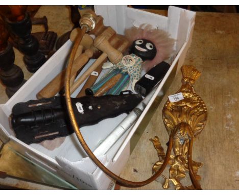 Wall light, diver's knife, wooden mallets and gavels, etc.