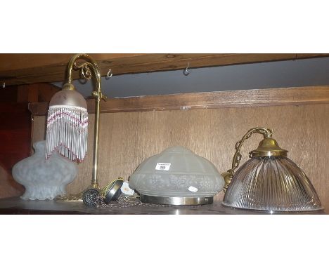 Art Deco-style beaded glass desk or table lamp and other similar glass ceiling light shades and a large modern Poole Pottery 