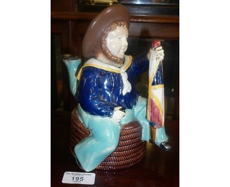 Rare 19th c. Majolica Manx sailor teapot (chip to inner neck rim)