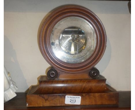19th c. walnut cased round holosteric mantle barometer