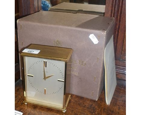 1980 Garrard mantle clock with presentation inscription relating to Unigate Dairies, with original box and certificate