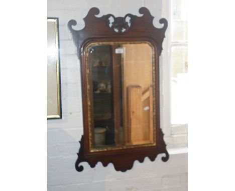 Chippendale-style wall mirror having shaped mahogany frame &amp; bevelled glass