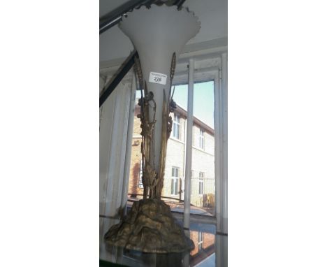 Tall Art Nouveau bronze and opaline glass epergne, 18" high (provenance)