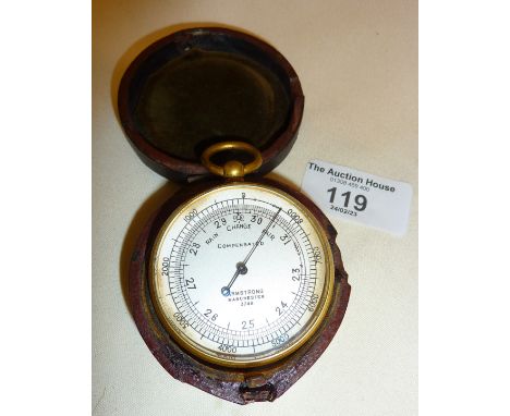 Thomas Armstrong (Manchester) pocket compensated barometer in leather case