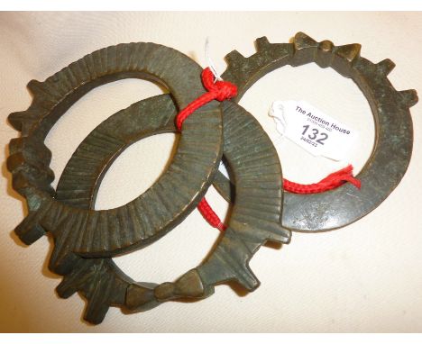 19th c. set of three bronze Sudanese-Arabic ornamental ring type weights