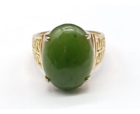 A Silver Ring with Jade Stone, Size L. 4.56g 