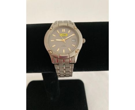 Laing 2000 Titanium Gents WRISTWATCH, having Titanium Face with White Luminous Hands.  Metal Brickwork Strap.  F.W.O. 