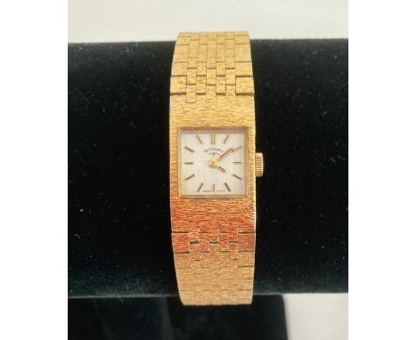Vintage ladies Rotary gold tone wristwatch having integrated gold plated brickwork strap. Working order. Excellent condition.
