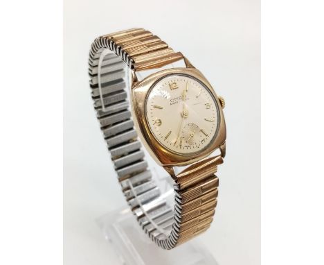 Vintage 9ct gold Omer gent watch circa 1930s, Swiss made with stretch-strap and white face 