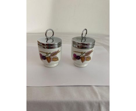 Pair of Vintage Royal Worcester EGG CODDLERS.  Royal Worcester markings to Base.   6.5cm     8.5cm to include lid. 