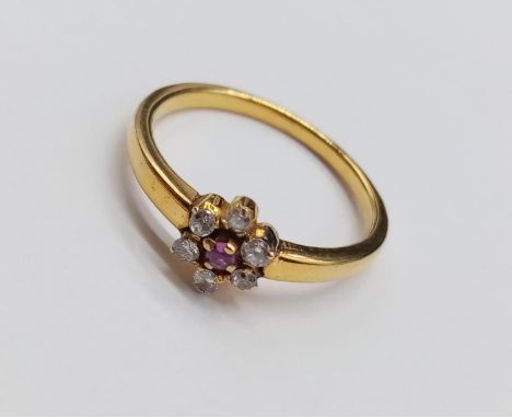 Yellow Metal Diamond and Ruby RING (tested 21ct Gold)   2.36g     Size M 