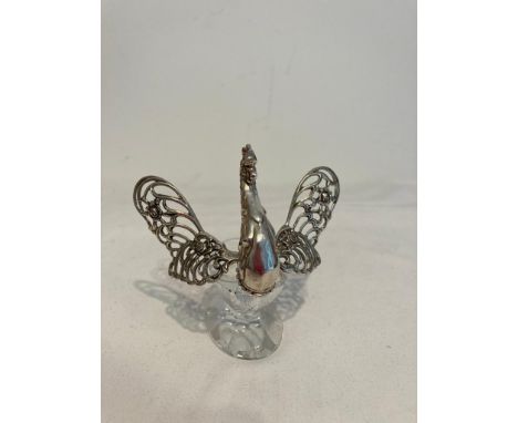 Vintage silver salt in the form of a cockerel. 835 silver. Repair to front of glass base. 