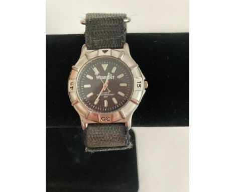 Wrangler Vintage WRISTWATCH.  Black Face Model with Silver Tone Bezel.  Luminous Hands and Second Hand.  Working Order. 