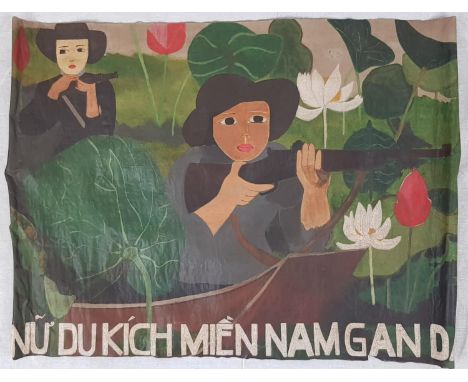 Vietnam War Era Hand Painted Propaganda Poster. There were often painted by the women in the provinces, as the paper ones did