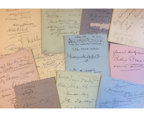ENTERTAINMENT: Selection of multiple signed 8vo pages removed from autograph albums	 featuring various signatures of stage ac