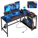 Bestier L Shaped Desk With Power Outlets & LED Lights Reversible 132CM Corner Desk With Shelves