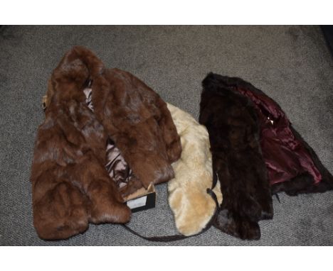 Three vintage fur jackets and a ladies stole including coney and rabbit.