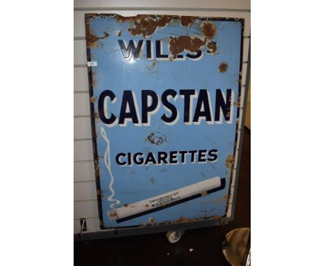 A vintage enamel sign, 'Wills Capstan Cigarettes, Measuring approx 91cm by 61cm.