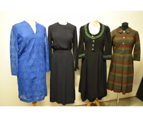 Four mixed vintage dresses, various styles, sizes and eras.