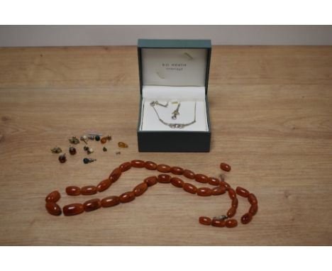 A silver and amethyst Kit Heath Heritage necklace and drop earring set in a Mackintosh style, sold along with a string of gra