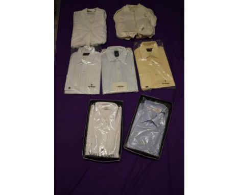 Seven gents shirts, five vintage old stock shirts and two 1940s collarless dress shirts.