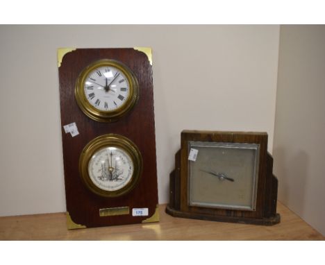 Two vintage barometers including an Art Deco style and a mounted clock and barometer.