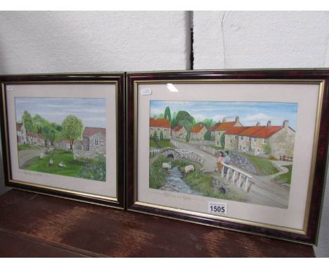 2 framed and glazed watercolour of Hutton-le-Hole by Woodhouse