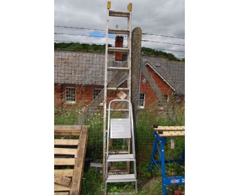 An eight rung extendable ladder and a three rung step ladder.