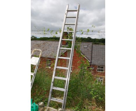 An 11 rung aluminum extending ladder.