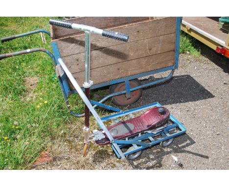 A work shop trolley and electric scooter (no charger).