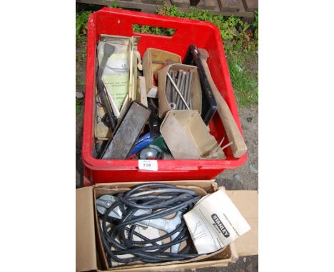 A quantity of various tools, coils of wire, sash clamp end, nuts & bolts, etc.