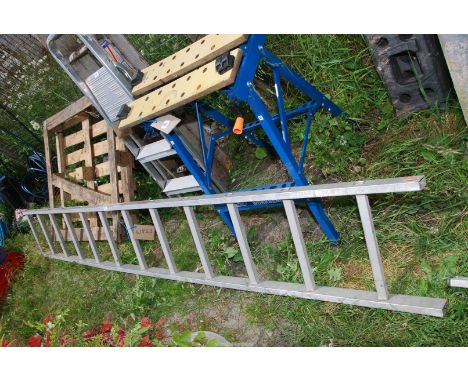A twelve rung aluminum ladder with wide steps 16 1/" wide. 