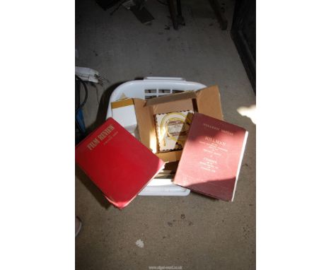 A loud speaker, vintage car magazines, etc.