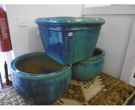 THREE LARGE CERAMIC GARDEN POTS