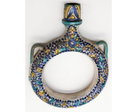 A rare 19th century Moroccan pottery water flask, H.24cm