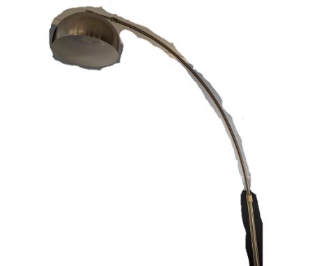 A large arc floor standing lamp, silvered metal shade