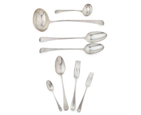 A matched suite of George III Old English flatware  mainly George Smith (III) &amp; William Fearn, London, comprising, a soup