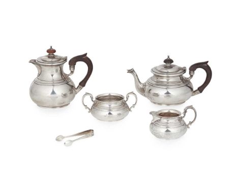 A 1930s four-piece bachelor's tea service The Barnards, London 1938, retailed by Rattray of Dundee, comprising waterpot, teap