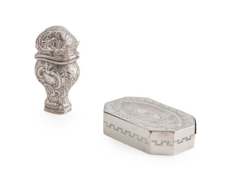 A George III double-ended snuff box   Robert Burton London 1797, of octagonal outline, with bright-cut engraved foliate detai