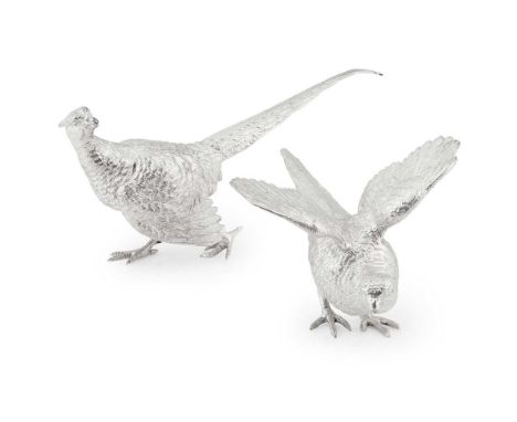 A matched pair of 1960s pheasants Garrard &amp; Co., London 1965/6, each modelled naturalistically, the first in a take-off s