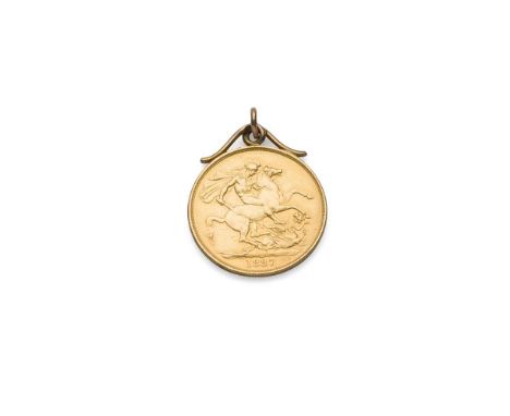 An 1887 £2 coin  soldered loop mount; together with a 2002 proof sovereign, mirror finish, cased