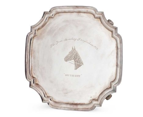 A 1960s presentation salver Wakely &amp; Wheeler, London 1969, of square outline with moulded canted edges, with presentation