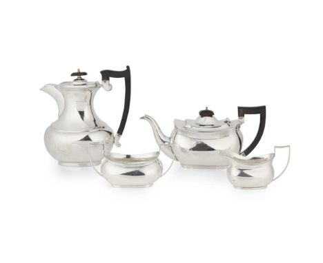 A 1930s three-piece tea service Barker Brothers Silver Ltd, Birmingham 1934, comprising teapot, twin-handled sugar basin and 
